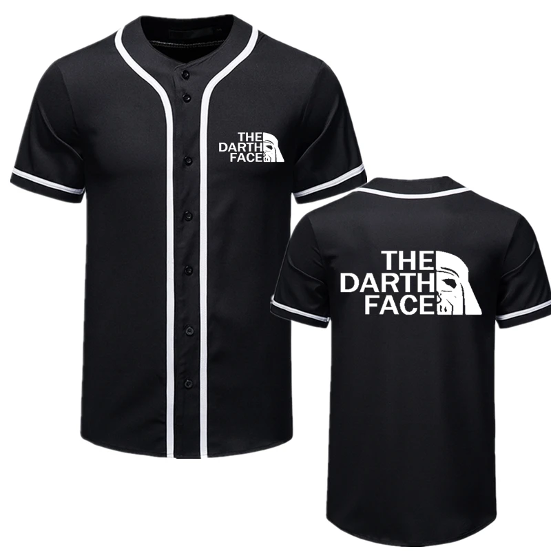 Summer Men Japanese Style T-shirt Famous Outdoor Brand THE DARTH FACE Logo Print Tee Customizable Logo Men Short Sleeve Button