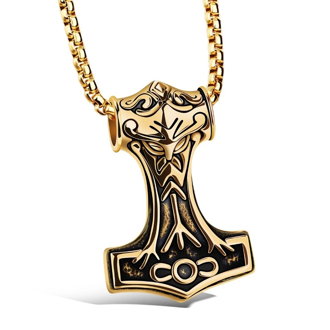 Mens Jewellery Punk Rock Hammer of Thor Titanium Necklace for Men Vintage Stainless Steel Jewelry Hip Hop Necklace Collar Hombre