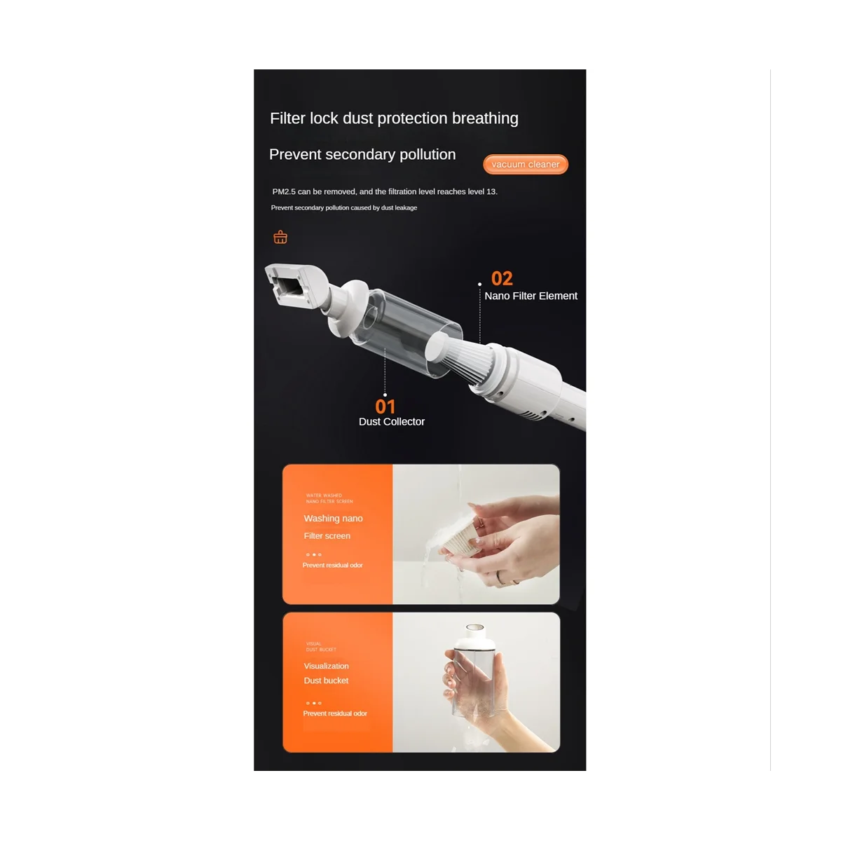 เครื่องดูดฝุ่นในรถยนต์10000PA 2 in 1ที่ดูดฝุ่นชาร์จไร้สายแบบมือถือพลังสูงสำนักงาน-สีดำ