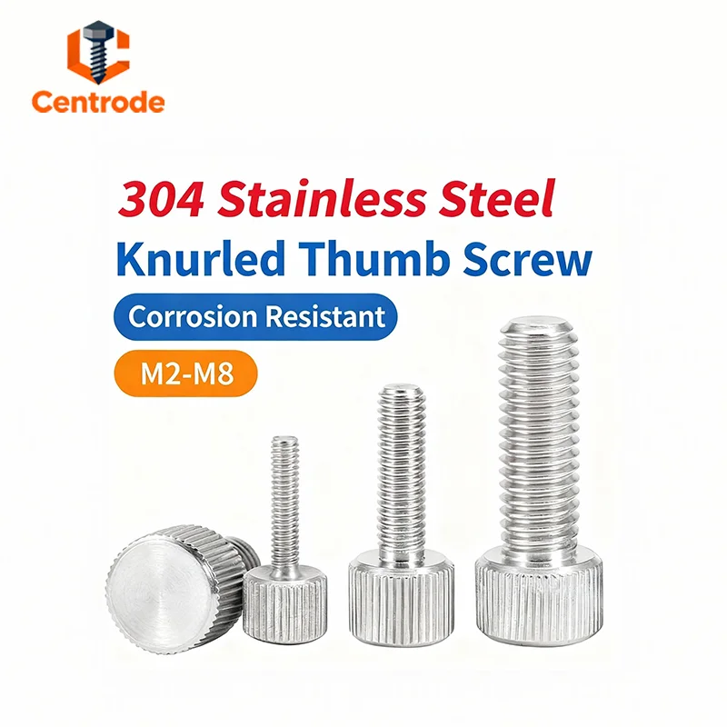 304 Stainless Steel Knurled Thumb Screws | Round Flat Head Single-End Hand-Tighten Screws M3-M8 Assortment