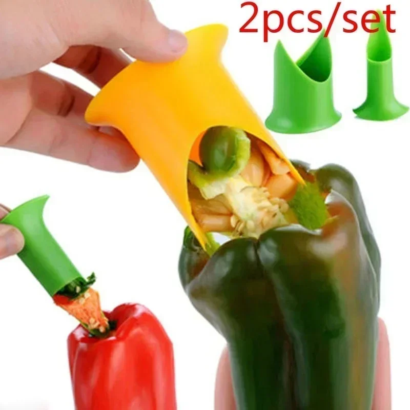 2Pcs‑Set Pepper Corer Seed‑Remover Tool Creative Fruit Cutter For Household Kitchen Vegetable Coring Random‑Color Accessory