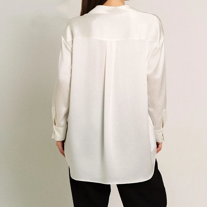 Birdtree, OEKO-TEX, 22MM 100% chemisier en soie véritable, simple boutonnage, chemise décontractée à manches longues et revers solide pour femmes, nouveaux hauts 2026 T61107JF