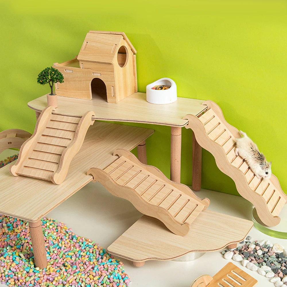 Wooden Hamster Climbing Ladder Bridge Bendable Funny Chewing Playing Portable Pet Toys Bendy Bridge Gerbil Rats Mice Reptiles