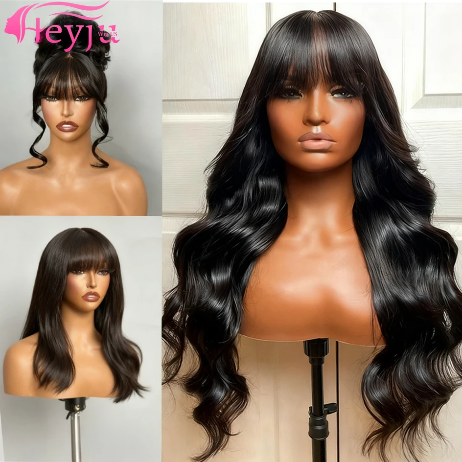 Средняя часть объемной волны Парик из человеческих волос с челкой для чернокожих женщин 3x1 Парики шнурка 230 Плотность Бразильские 30 36-дюймовые парики для женщин