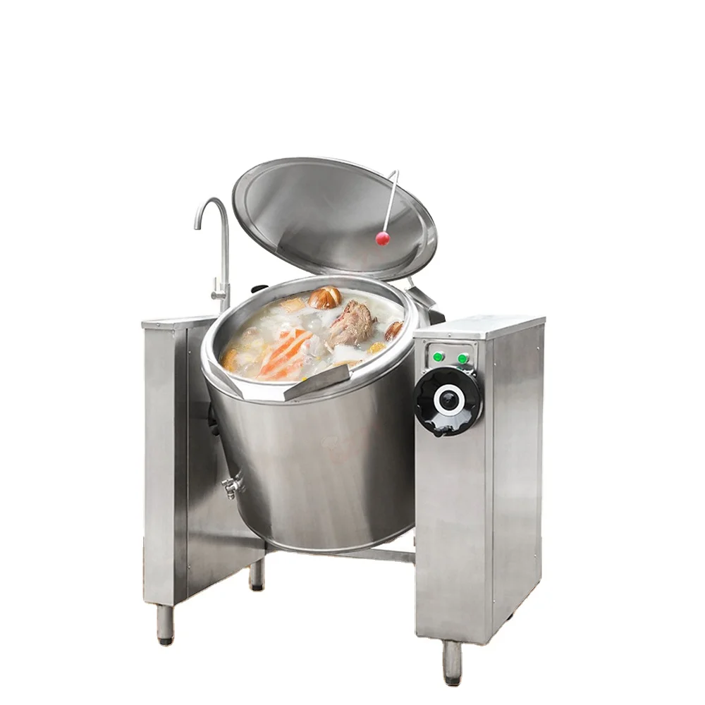 Indirect heating Industrial Tilting Soup Kettle Cooker Milk Boilie Making Machine Large Boiling Pot With Lid insulation layer