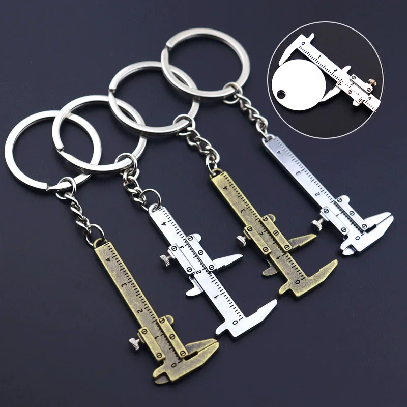 Vintage Metal Portable Measuring Gauging Tool Keychain 40mm Functional Mini Vernier Calipers Shape Keyring Bag Bag Car Key Chain