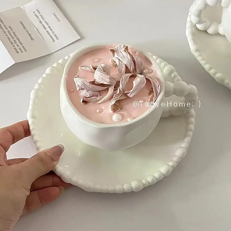 

Cup and Saucer Set Ceramic Hand Pinch Irregular Afternoon Tea Tableware Mug High Appearance Level Niche Coffee Cup and Saucer