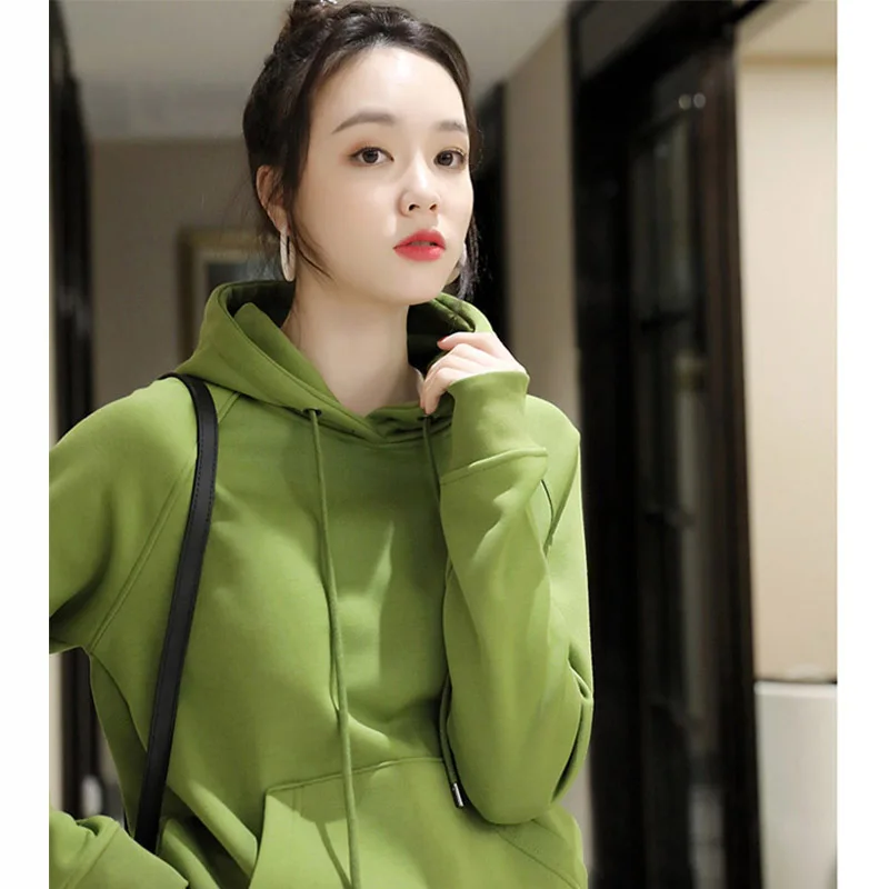 

Thiened Long Sve Hoodie Sweatirt Commute Faion Casual Inner Match Pure Color Personali Warmth Hooded Top