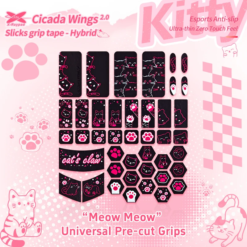X-Raypad Cicada Wings V2 Slicks Universal Pre-cut Grip Tape XRaypad DIY Kitty Mouse Anti-slip Grip Tape Stickers