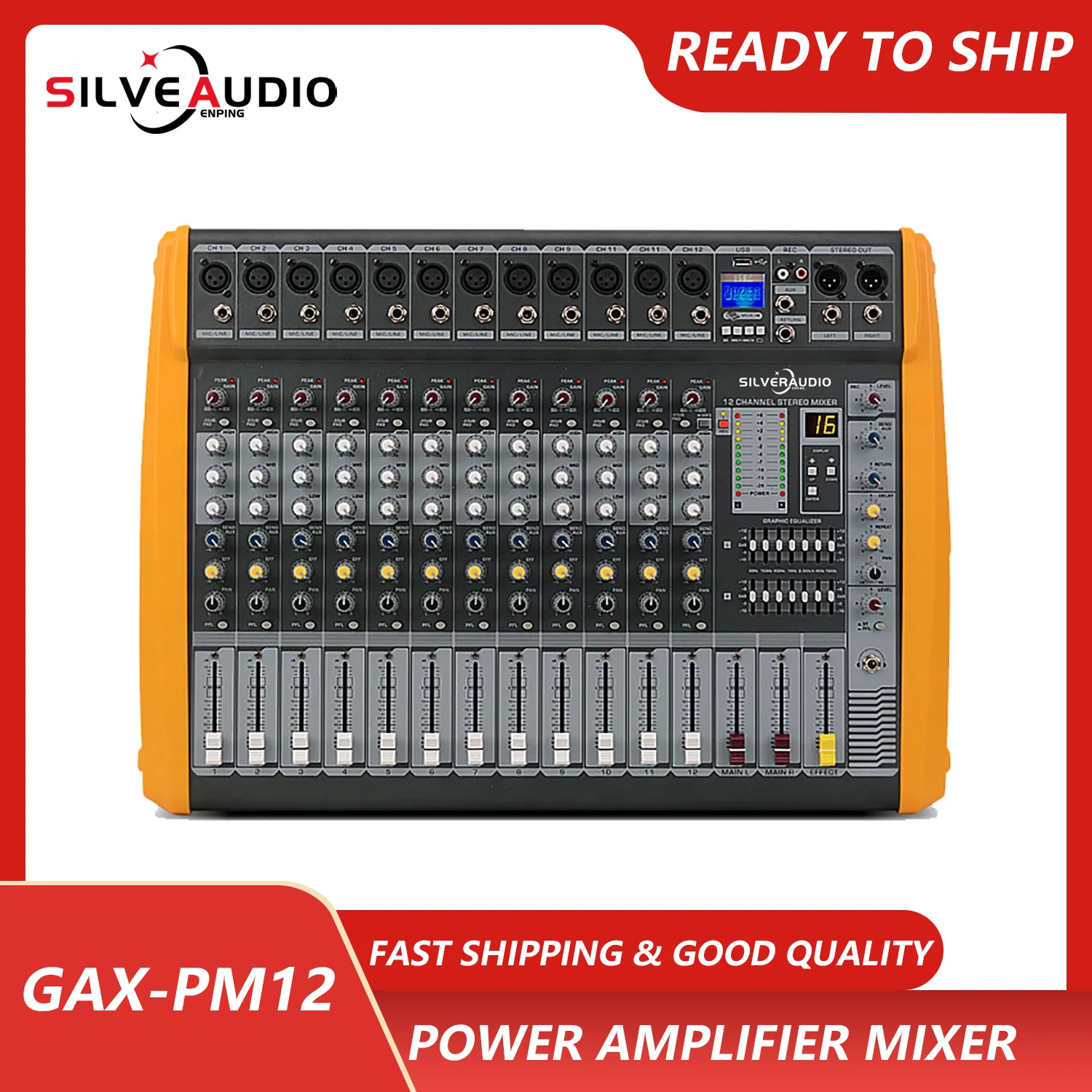 GAX-PM12 Professional 12-Channels Audio Mixer Powerful 7-band Equalization Audio Mixer With USB Switch For Karaoke Stage KTV