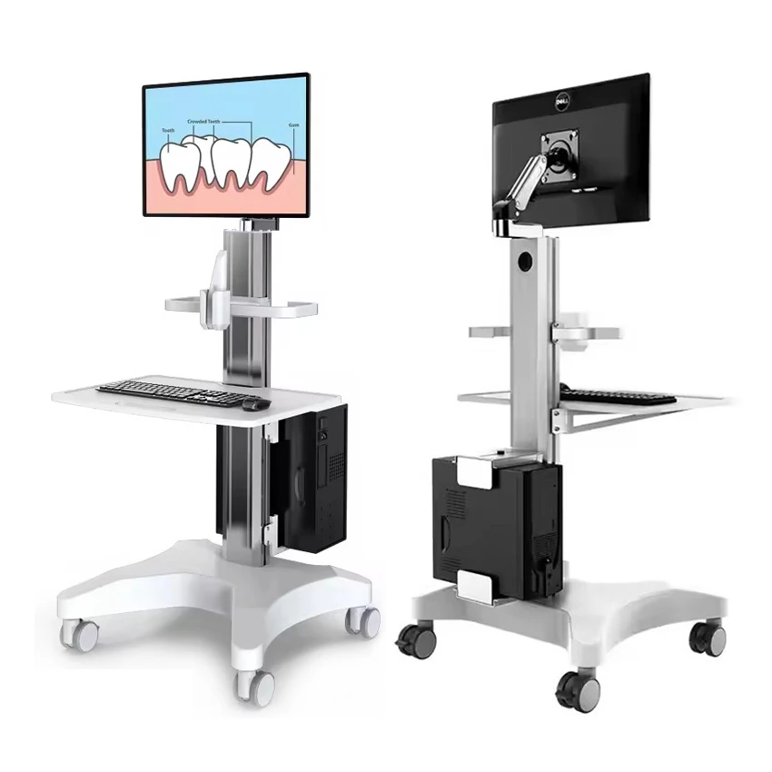 

Больничная медицинская тележка с креплением для монитора и ящиком, мобильная тележка для ухода за зубами, тележка для клиники, школы, домашнего офиса
