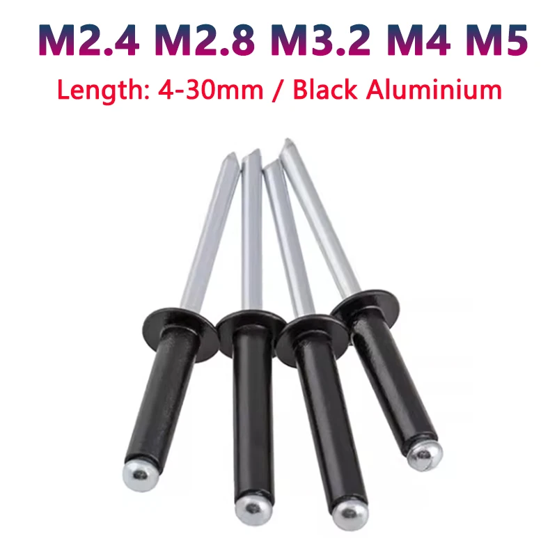 

10-50pcs M2.4 M2.8 M3.2 M4 M5 Black Aluminium Round Head Blind Rivets Nail Decoration Pop Rivet Length 4 5 6 6.4 8 10 12 14-30mm