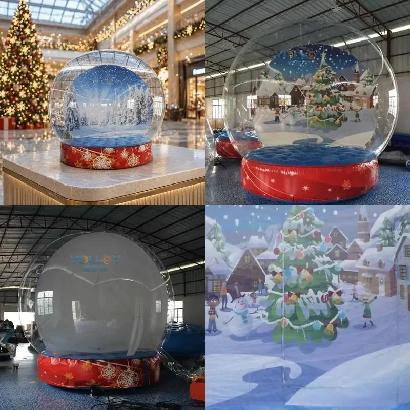 Giant indoor glowing bubble igloo Christmas holiday inflatable snowball photography booth with blowing snow and custom