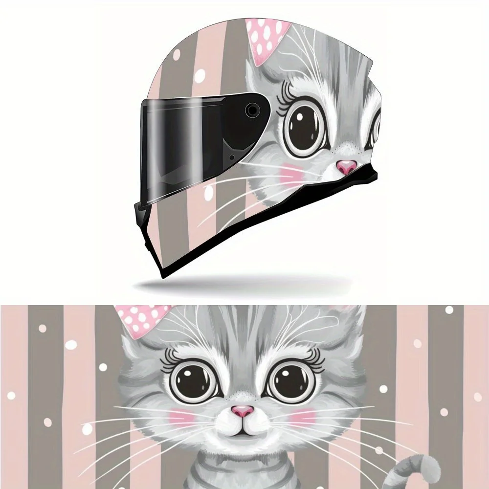 Adorable Cat Striped Design Motorcycle Helmet Decal, Anti-scratch Helmet Sticker, Self-adhesive Waterproof Helmet Vinyl Wraps De