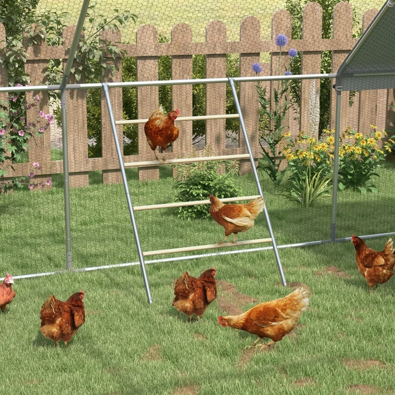 Échelle à poules, 4 perchoirs, acier et bois résistants aux intempéries, 139,7 x 85,73 cm, pour 4 à 6 poules, perchoir extérieur pour volailles avec positions de perchoir naturelles, capacité de 10 kg
