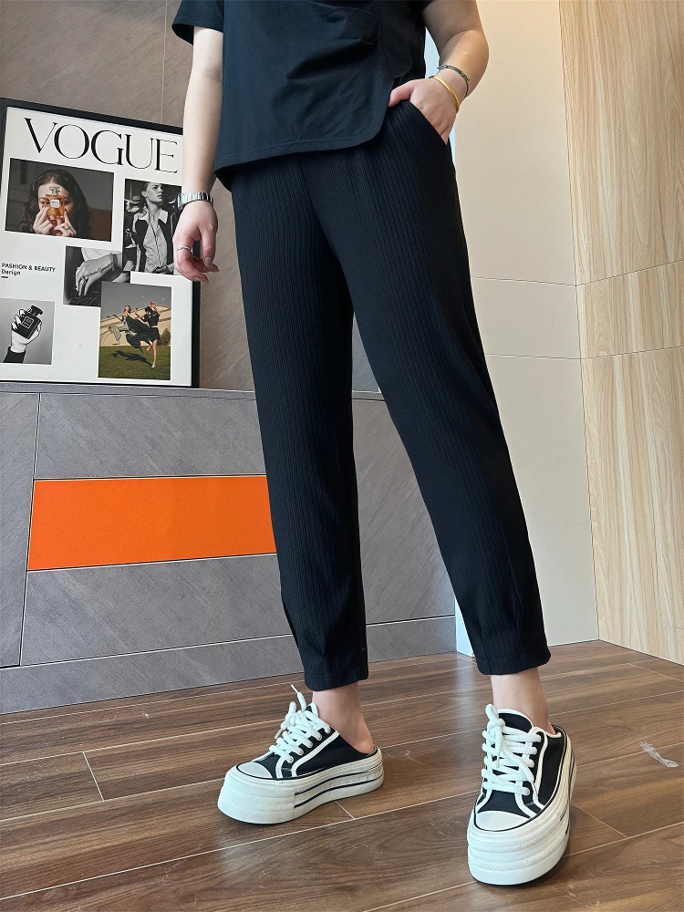 

plus Size Women's Ice Silk Harem Pants Thin Style Slimming Casual Sports Pants High Waist Polyester Fiber Spring Summer