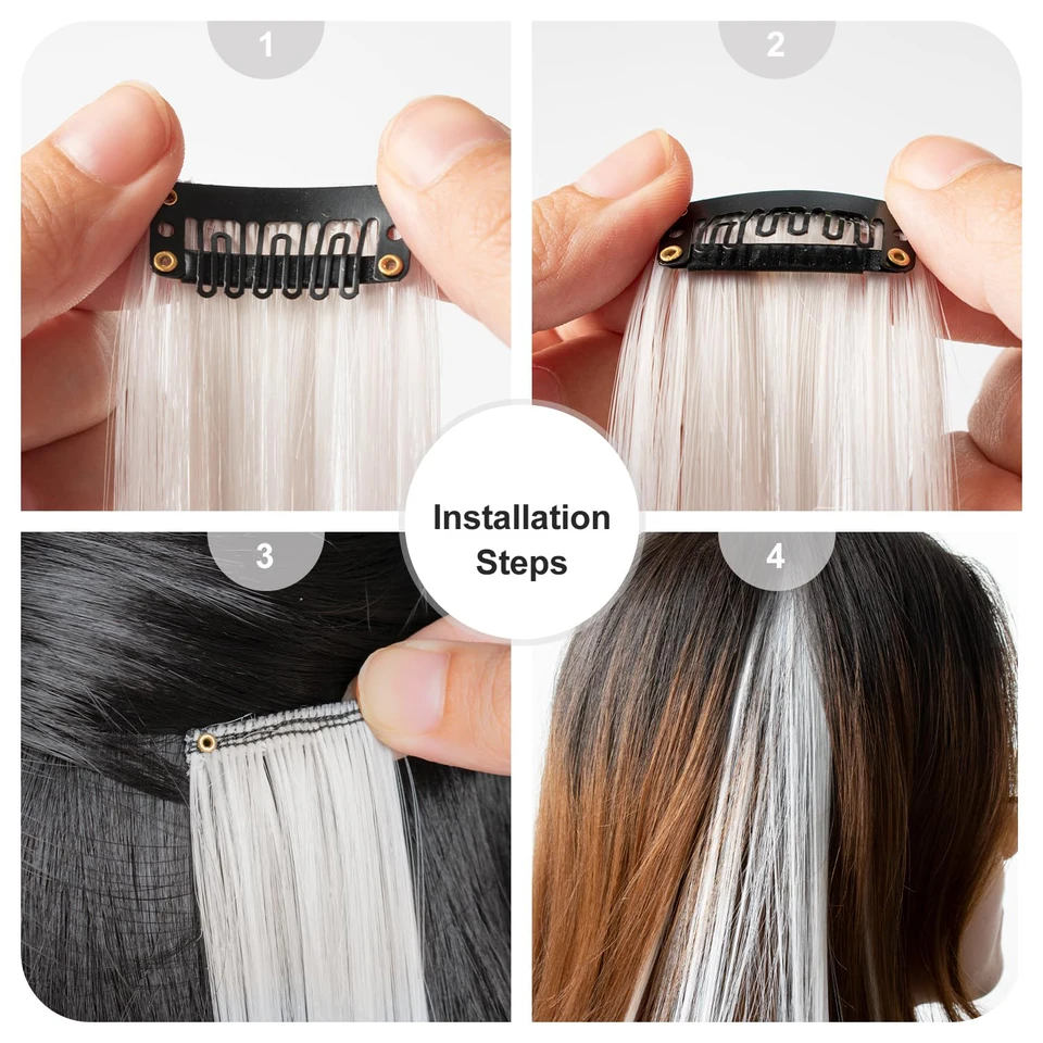8 Paquetes de Extensiones de Cabello Sintético de Colores, 22 Pulgadas, Lisas con Clip para Fiesta, Navidad, Black Friday, K-pop, Año Nuevo 5