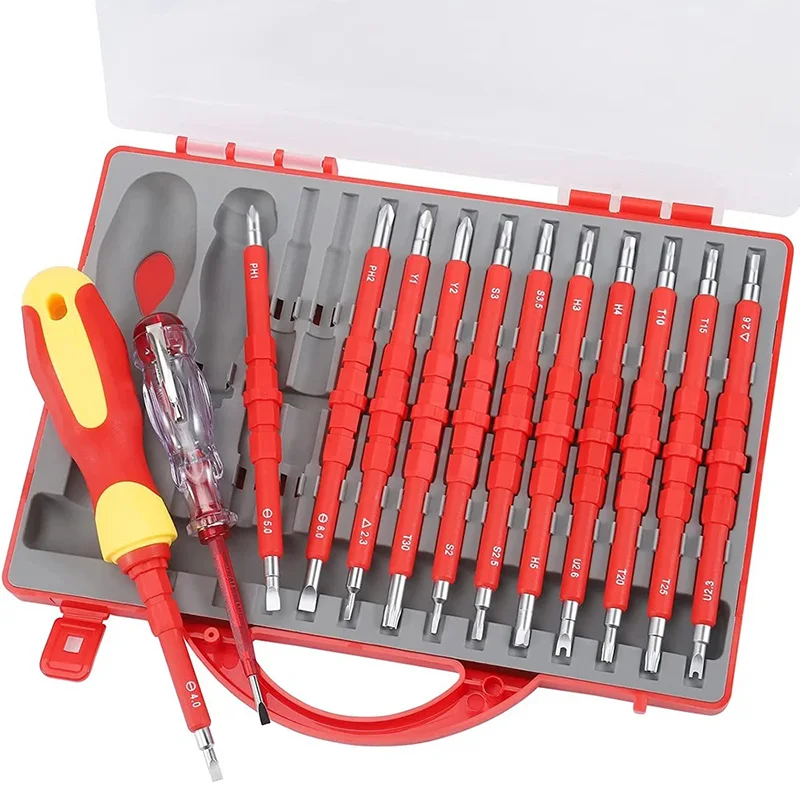 

Magnetic Screwdriver 500V Insulated Screw Driver Set 14 in 1 Slotted Torx Hex Double-Ended Electrician Professional Hand Tools