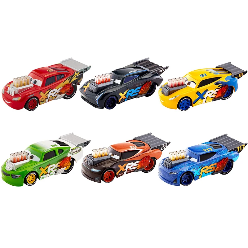 Disney-coches Pixar XRS Drag Racing para niños, juguete de Metal, serie individual, Rayo Mcqueen, Curz Ramirez, escala 1: 55