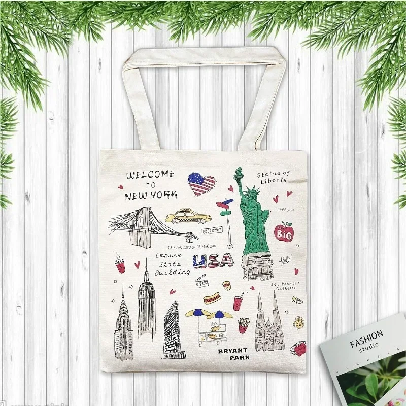 Reusable Large Multipurpose New York Souvenir for Travel Bag Grocery Shopping Handbag Canva Tote Shoulder Women Bag Casual Tote