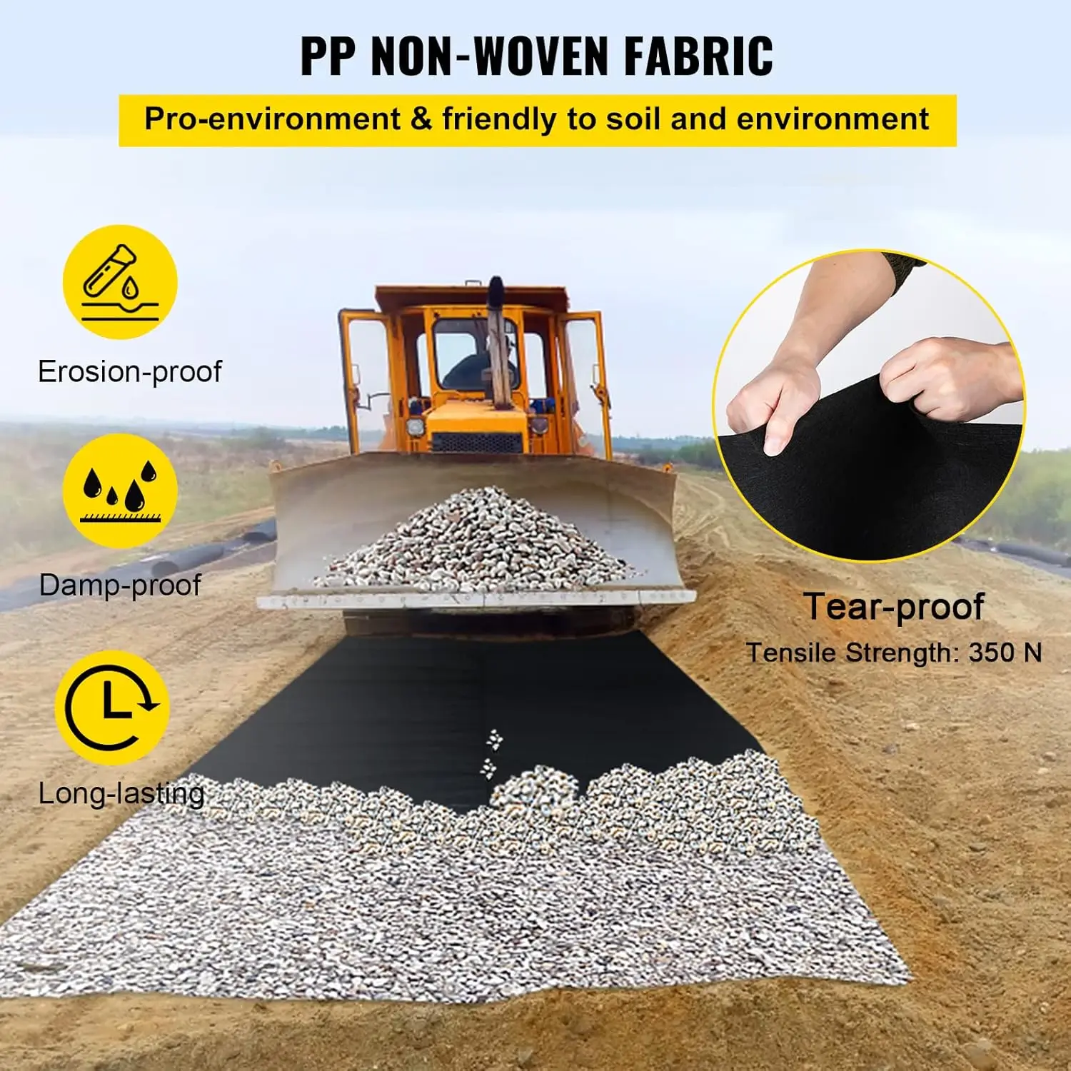 Geotextile Landscape, 15ft x 20ft 4 oz Non-Woven PP Drainage 350N Tensile Strength & 440 N Load Capacity, for Ground Cover,