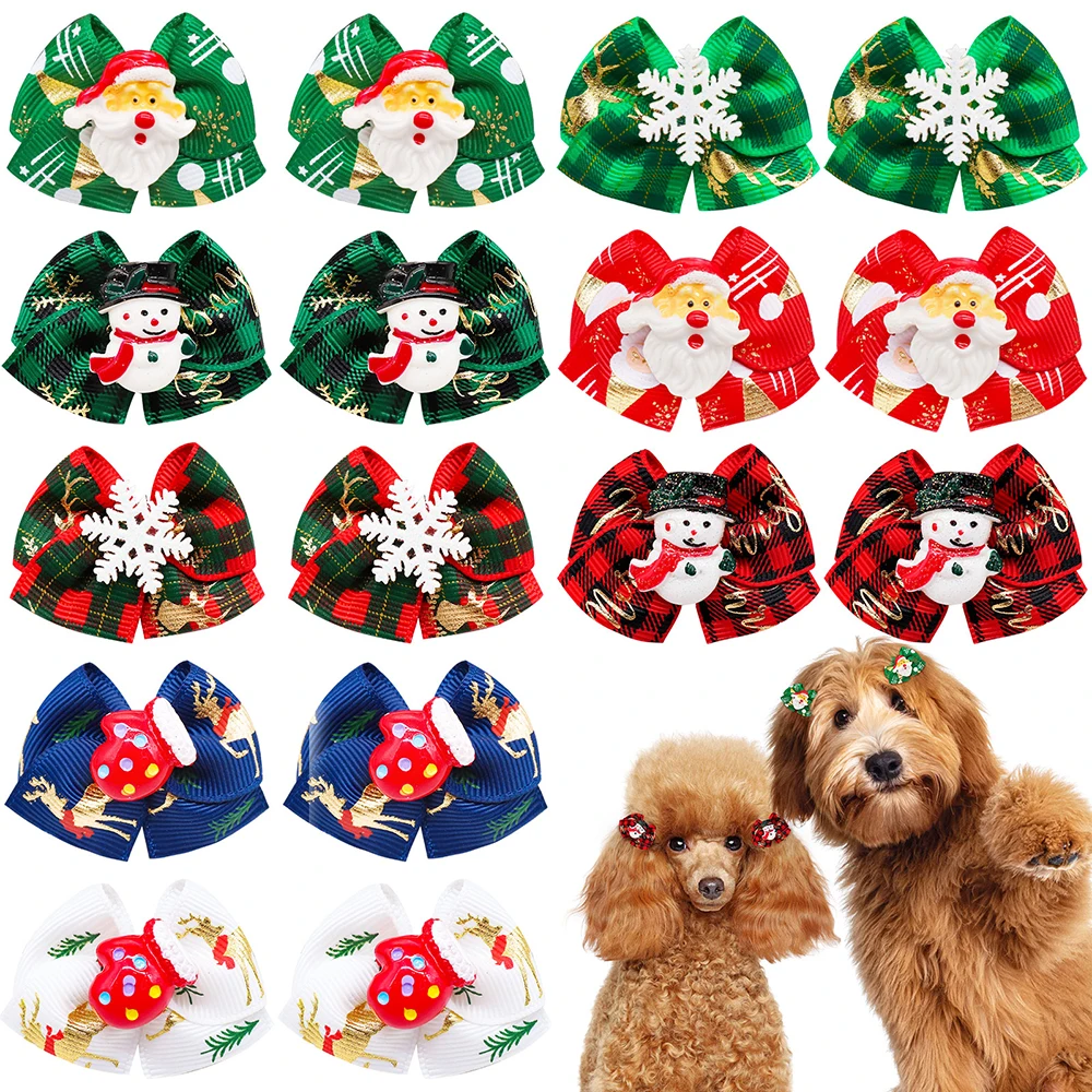 50/100PCS Dog Bows Rubber Bands Christmas Hair Bows For Pet Dog Hair Accessories  Small Dog Cat Hair Bows For Dogs Accessories