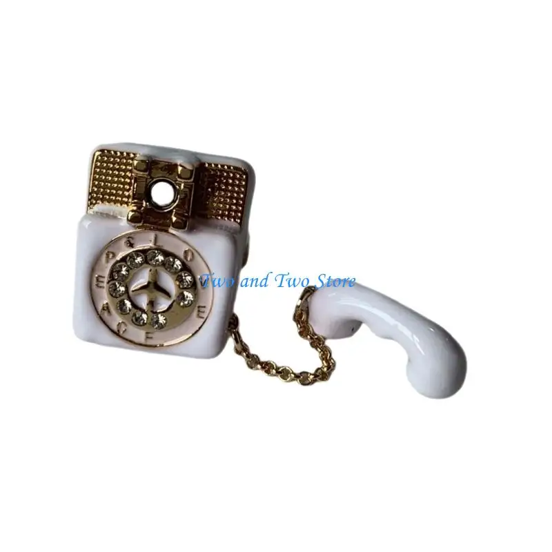 

HX6F Retro Telephone Shaped Enamel Ring Closure Creative Jewelry Gift