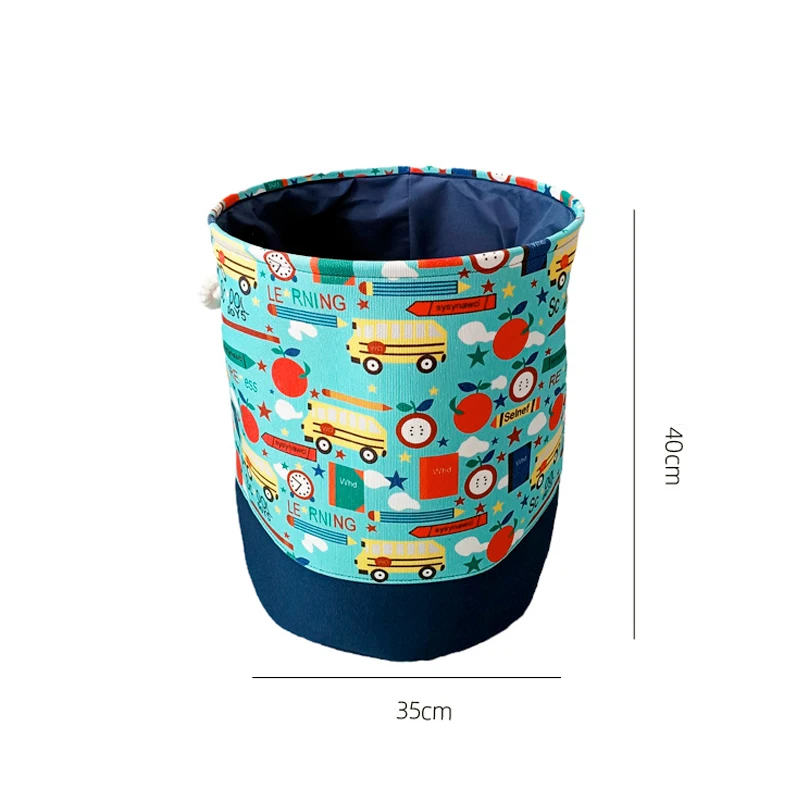 Foldable Laundry Basket Thickened Canvas Cartoon Car Nursery Hamper with Handle Waterproof Toys Storage Basket for Kids Room