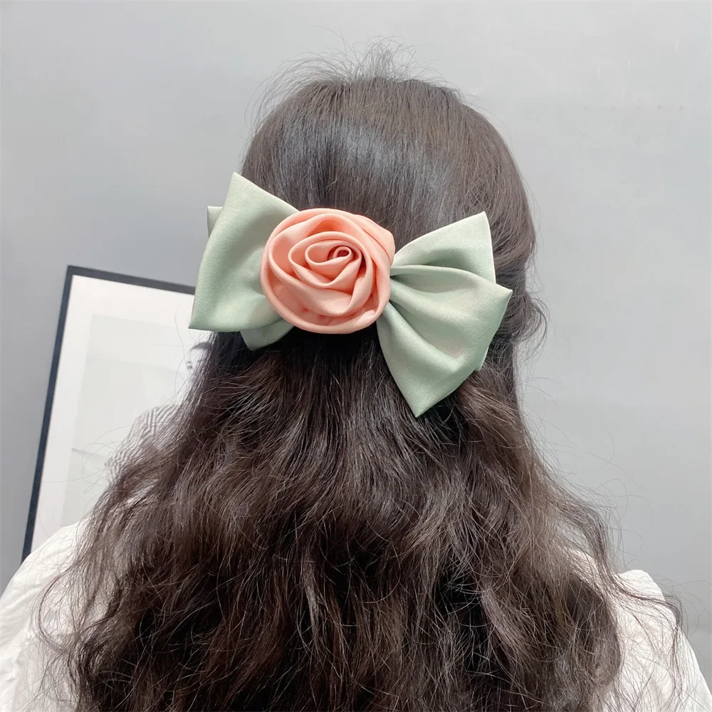 Fashion Large Colored Rose Hairpin Fabric Bow Knot Spring Butterfly Hair Clip Sweet Girl Women Korean Hair Accessories Headwear