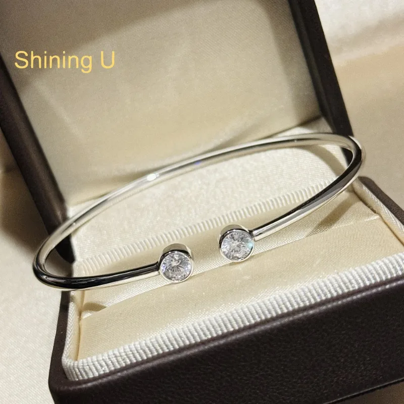 

Shining U S925 Silver Clear Zircon Open Bangle for Women Fine Jewelry Cleanfit