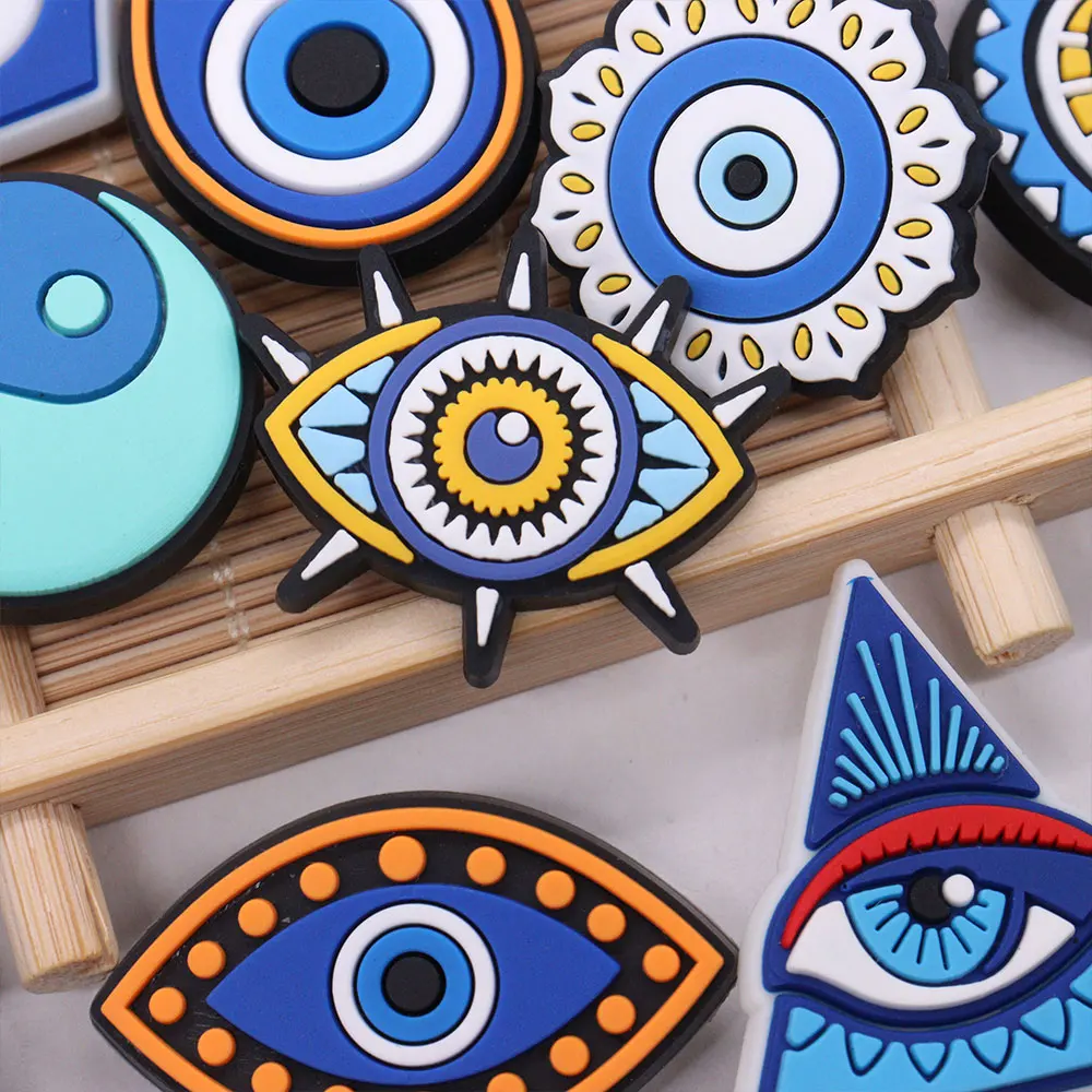 High Quality 1-25Pcs Evil Eyes Fire Sandals Shoe Buckle Charms Blue Series Accessories DIY Children Holiday Gift