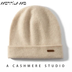 MERRILAMB 100% Cashmere Beanie Hat For Women and Men Winter High Quality Outdoor Thick Warm 2-Layers Knitted Casual Solid Caps