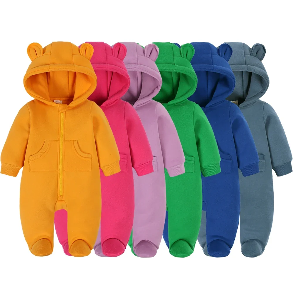 2025 Winter Cute Baby Romper Thicken Fleece Warm Hooded Bear Clothes Infant Boy Jumpsuits Newborn Girl Onesie Casual Outfits