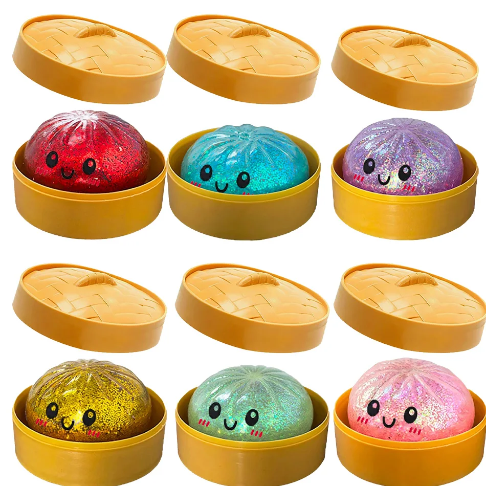 Neu: 1-12 Stück Glitzer-Dumplings, Glitzer-Dumpling-Squishies mit Box, sensorisches Quetschspielzeug zur Stresslinderung