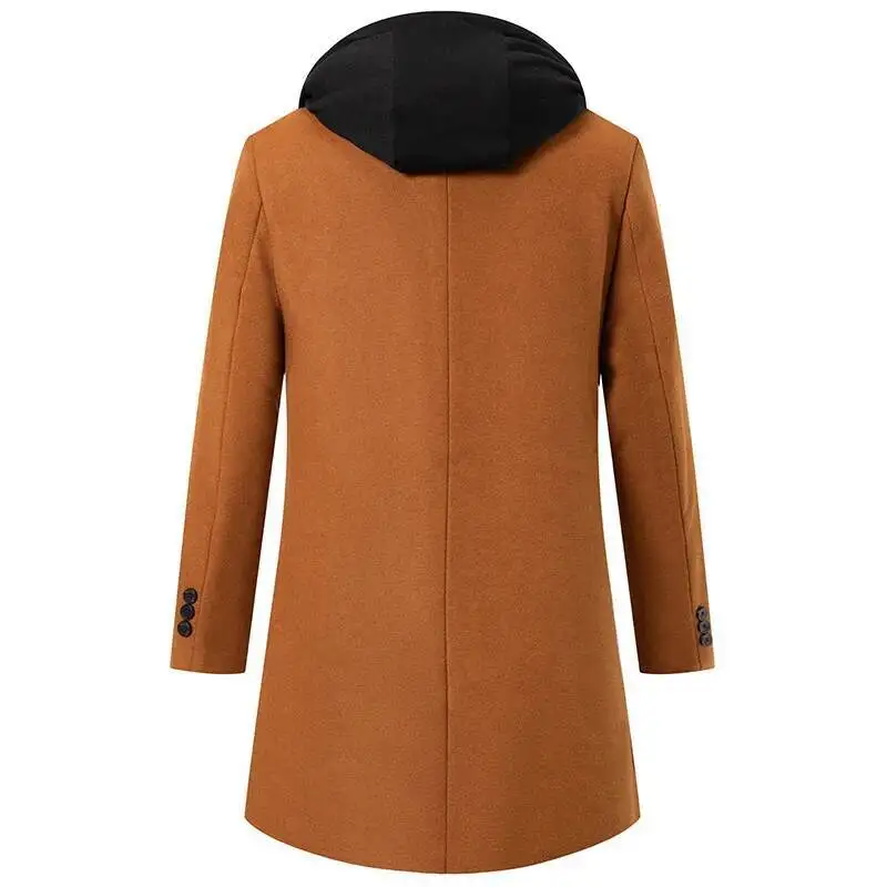 

Autumn Winter Men's Wool Trench Coat Fashion Hooded Warm Long Woollen Coats Business Casual Turn Down Collar Woolen Blend Men