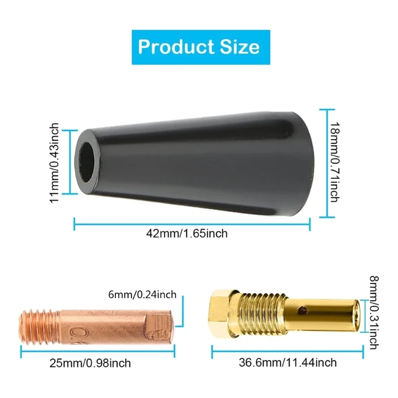 Imagem -03 - Flux Cores Gasless Bico Ponta Kit Mig Soldagem Contato Dica Dica Titular Difusor Tocha de Soldagem 0.8 mm 0.030 mm 10 mm 12 mm 14ak