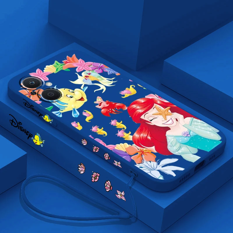 Princess The Little Mermaid For OPPO Find X5 X3 X2 Lite Pro Neo A5 A53 A94 4G 5G Liquid Left Rope Soft Phone Case Cover image 2