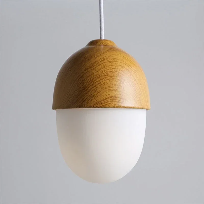 Nordic Wood Grain Iron Glass Pendant Lamp Modern round E27 Screw Base 110-240V Hanging Light for Living Room Bedroom Decor