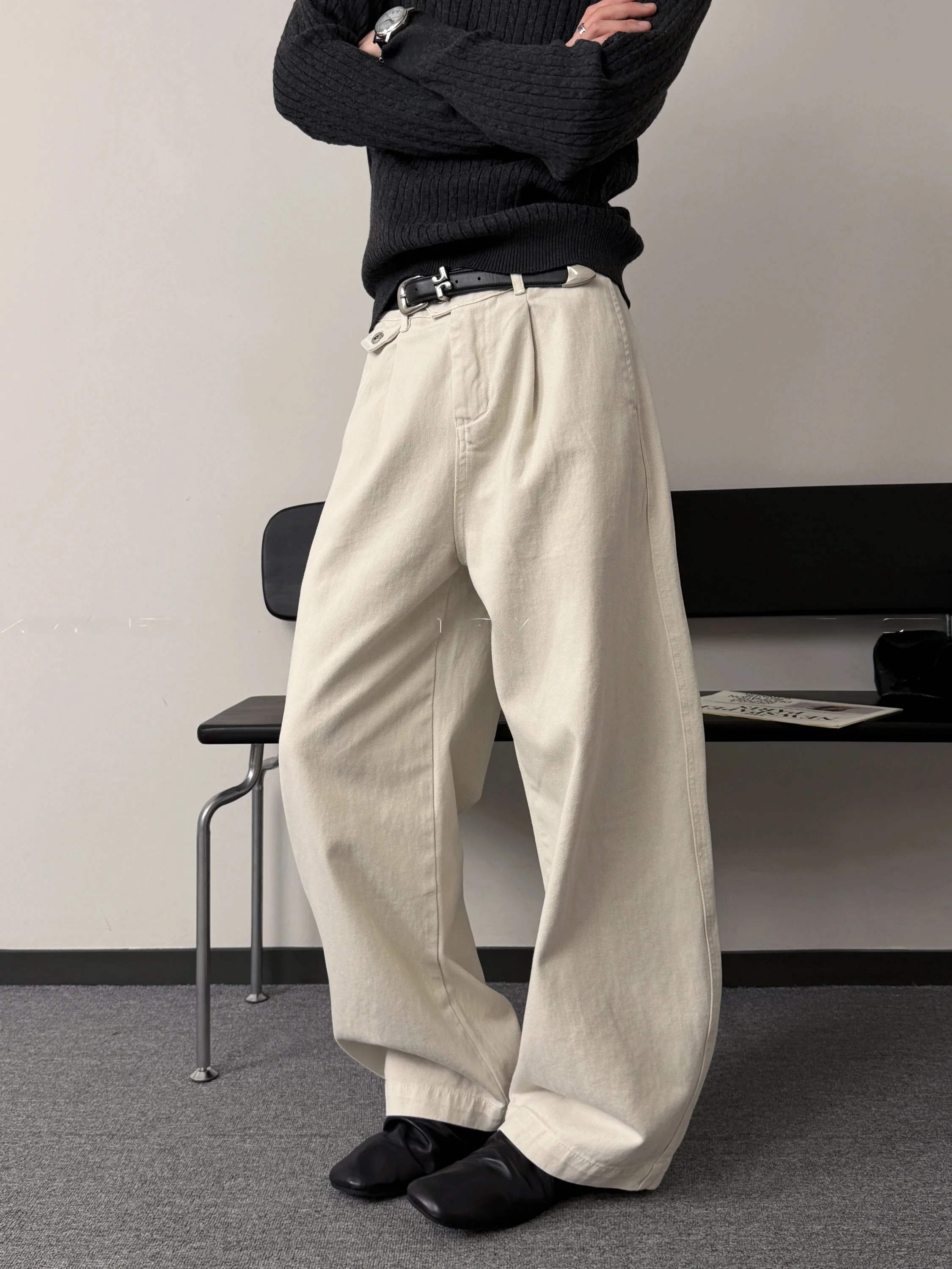 Calças Jeans Unissex Cleanfit de Perna Reta Solta, Estilo Casual Vintage Minimalista em Algodão Denim para Homens e Mulheres