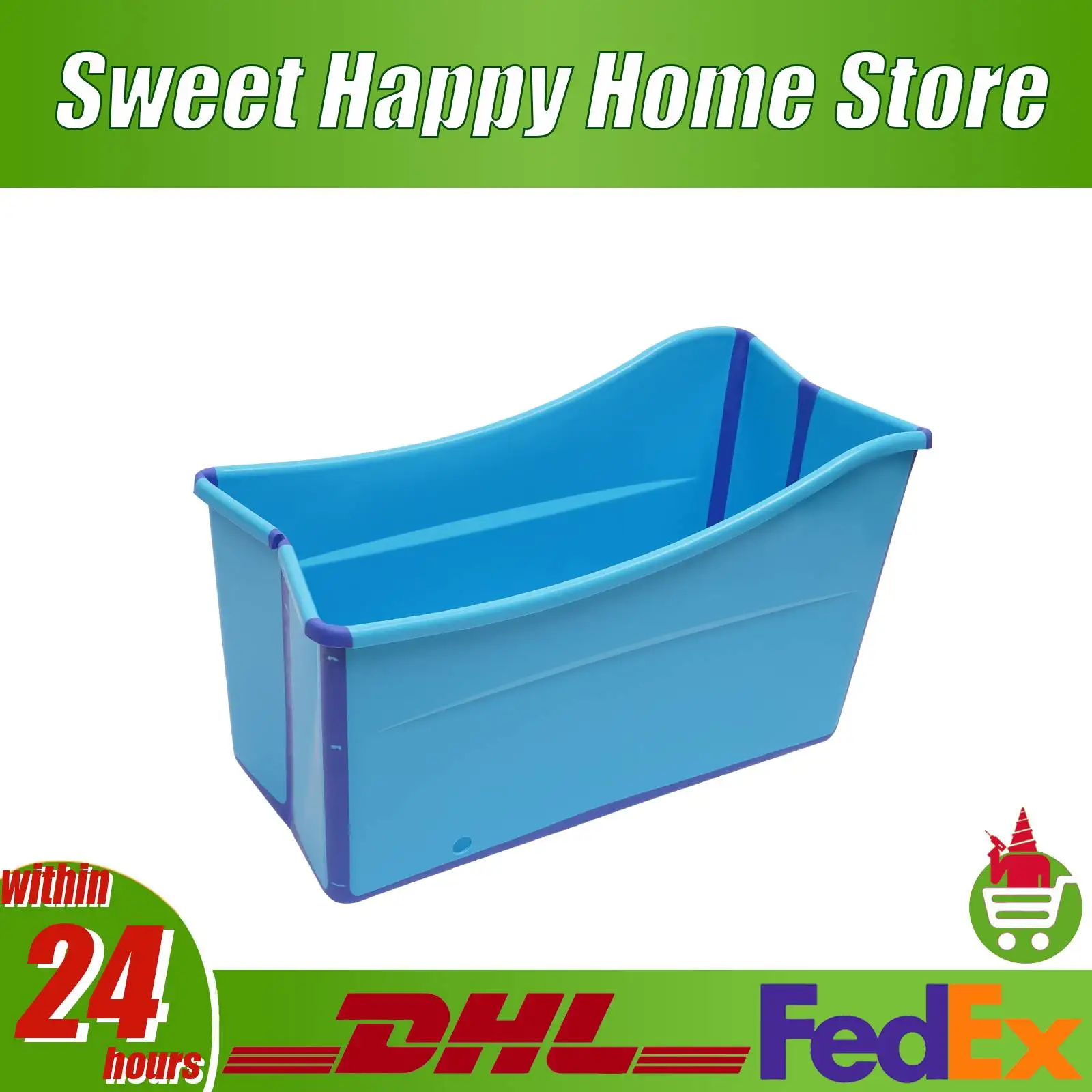 

Large Blue Foldable Bathtub Collapsible Bath Tub with Drain Pipe Portable Spa Tub for Adults/ Kids/RV/Shower