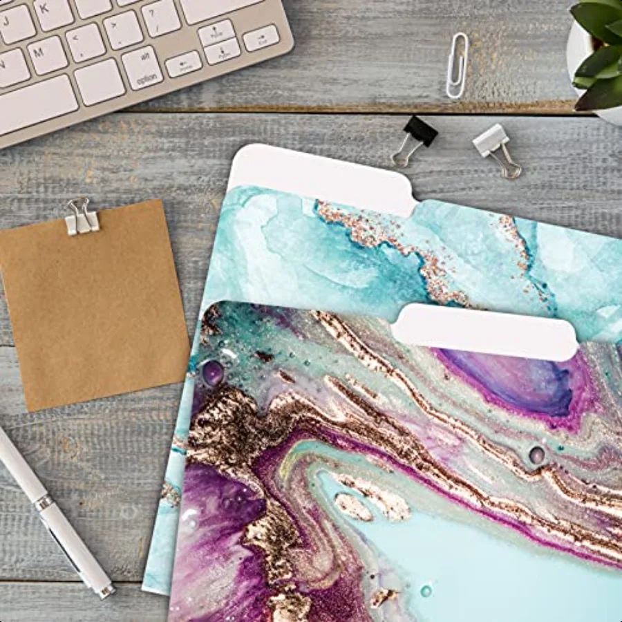 โฟลเดอร์แฟ้มตกแต่ง 12 แพ็ค 6 แบบตัวอักษรเฮฟวี่เวทขนาด 9.5 x 11.5 พร้อม 1 3 Cut Tab Marble Designs แฟ้มแฟชั่น