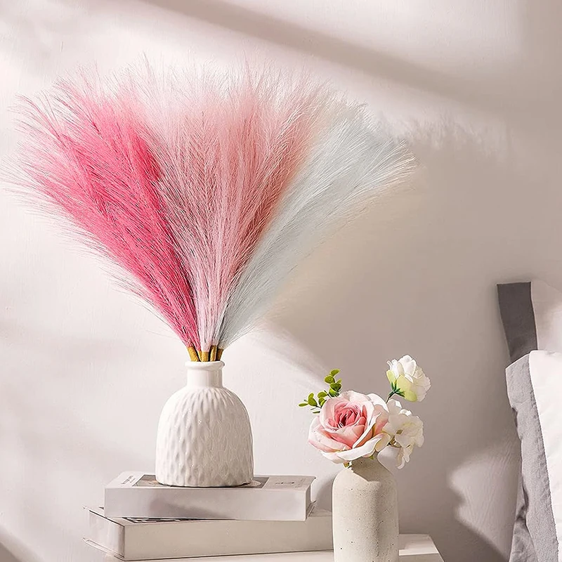 9Pcs Fluffy Artificial Pampas Grass Silk Fake Flowers Plant Reed Wedding Party Bouquet Flower Arrangement Home Garden Decoration