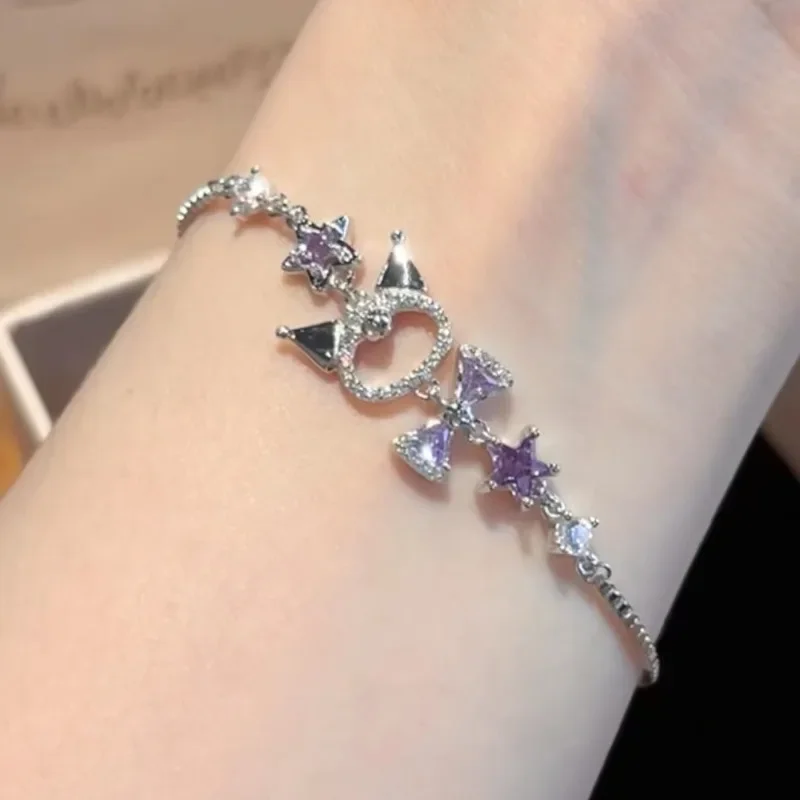 Kawaii Kuromi Shining Zircon Crystal Purple Bracelet New Exquisite Girl High Grade Versatile Best Friend Hand Decorative Gift