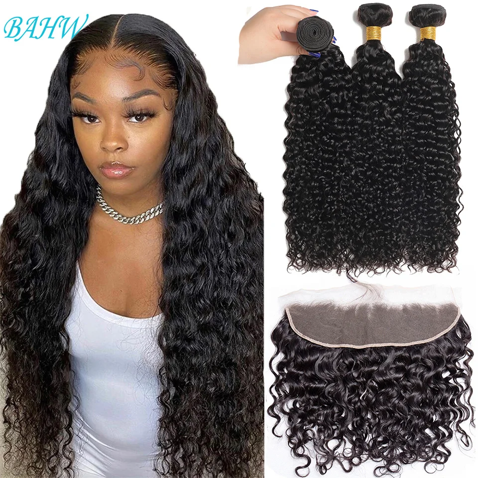 12A Peruvian Water Wave Bundles With 13x4 Lace Frontal 100% Human Hair Bundels With Frontal Water Wave Natural Color Virgin Hair