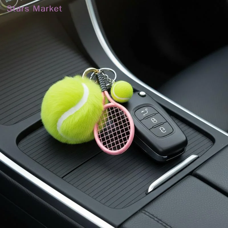 NewCreativity Cute Tennis Keychain Key Accessories Cartoon Ball School Bag Pendant Simple DIY Tennis Fur Key Chain For Girl Gift