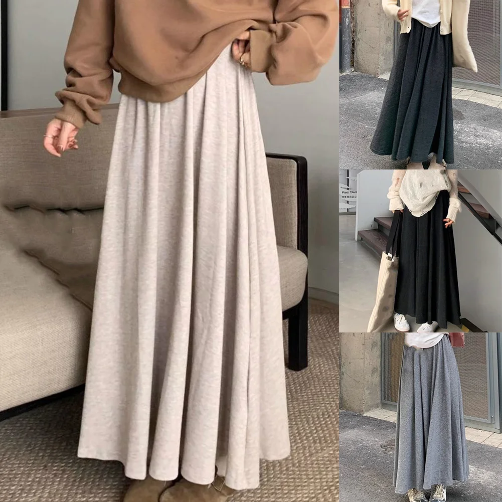 

Women Cashmere Elastic High Waist Skirt New Lazy Drape Long Skirts Plus Size High Elastic Women's Clothing