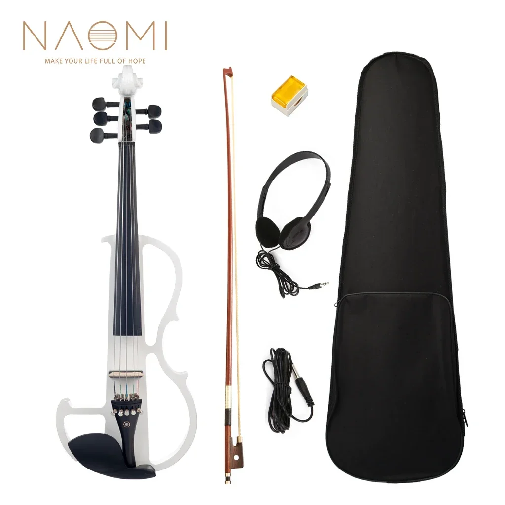 NAOMI Electronic E Violin 4/4 Electric Violin Solid Wood Fiddle 5 Strings Violino Silent Violin Musical Instruments With Case