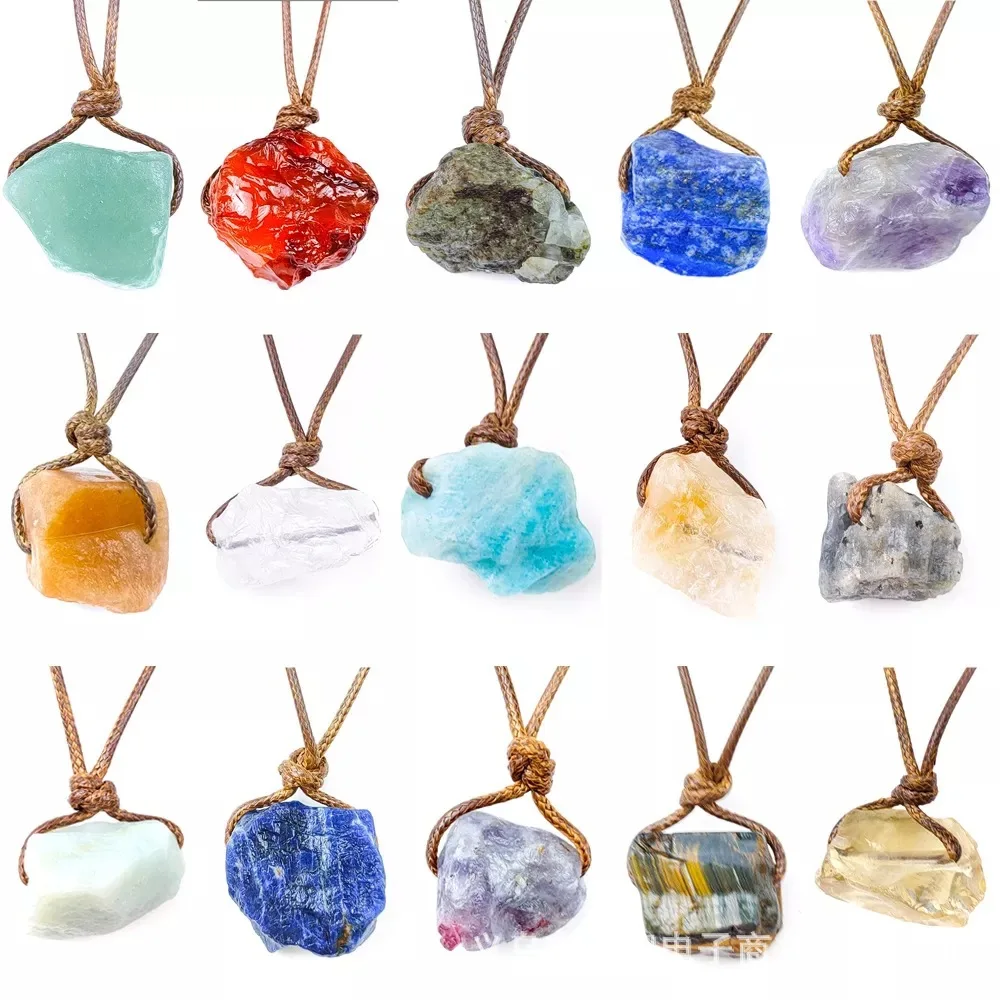 

Handwoven Rope Necklace Irregular Ore Pendant Natural Crystal Semi Precious Stone Sweater Chain DIY Gift For Women Men Couple