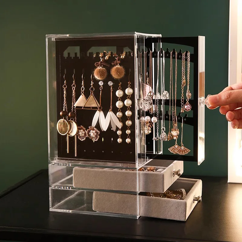 Transparente Jewelry Display Box para Meninas, Brincos e Colar Storage Box, Luxo e Transparente