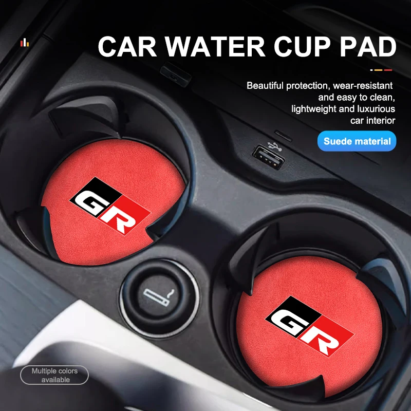 2Pcs Car Water Cup Mat Coaster Non-Slip Pad Auto Accessories For Toyota GR Sport Gazoo Racing Yaris 86 Corolla Hilux Supra